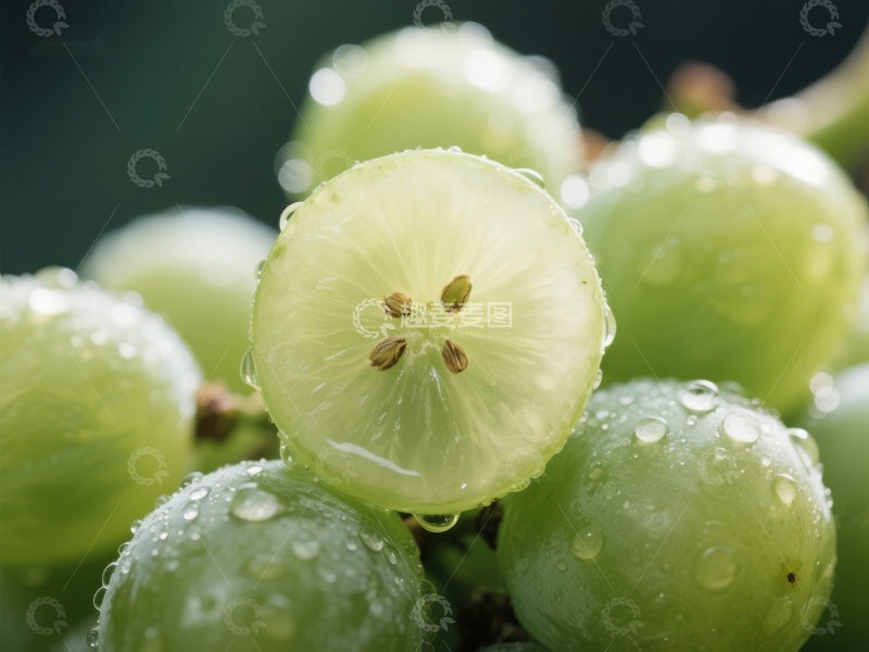 高清大图下载【趣麦麦图】新鲜葡萄切面，水珠点缀