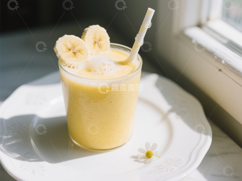 高清大图下载【趣麦麦图】香蕉奶昔配切片装饰