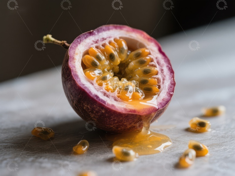 高清大图下载【趣麦麦图】切开的百香果，汁液四溢