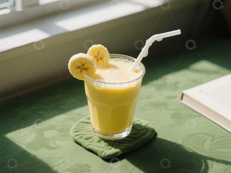 高清大图下载【趣麦麦图】阳光下的香蕉奶昔