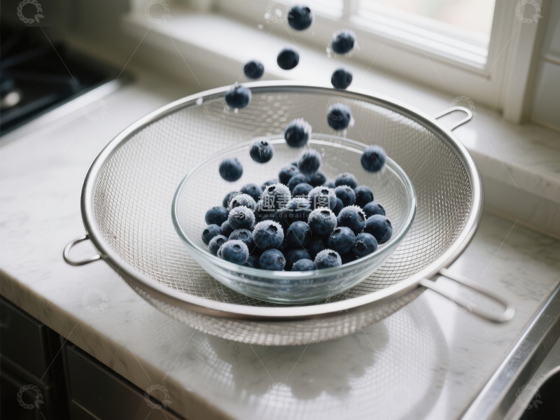 高清大图下载【趣麦麦图】蓝莓落入碗中，水珠四溅