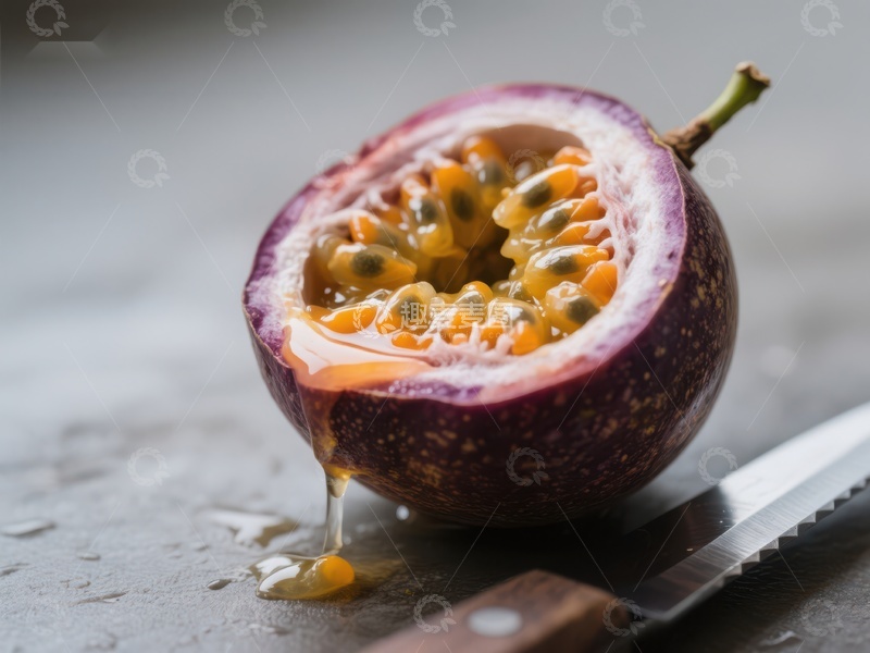 高清大图下载【趣麦麦图】切开的百香果，汁液滴落