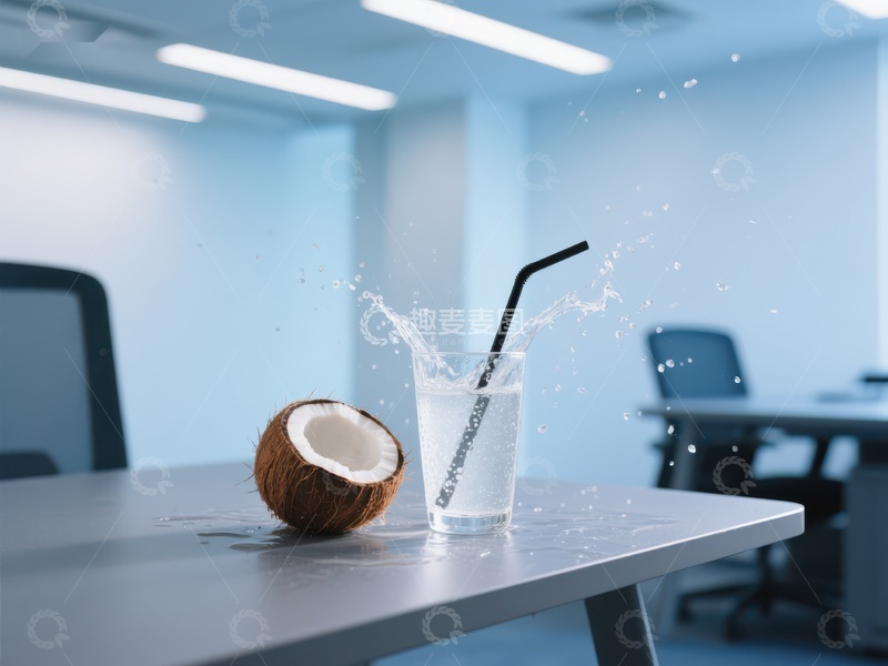 高清大图下载【趣麦麦图】办公室桌上的椰子水飞溅瞬间