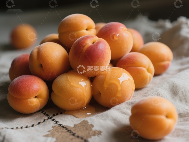 高清大图下载【趣麦麦图】新鲜杏子堆叠在布上