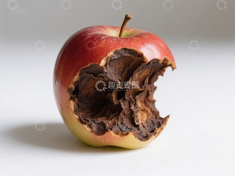 腐烂的红苹果特写