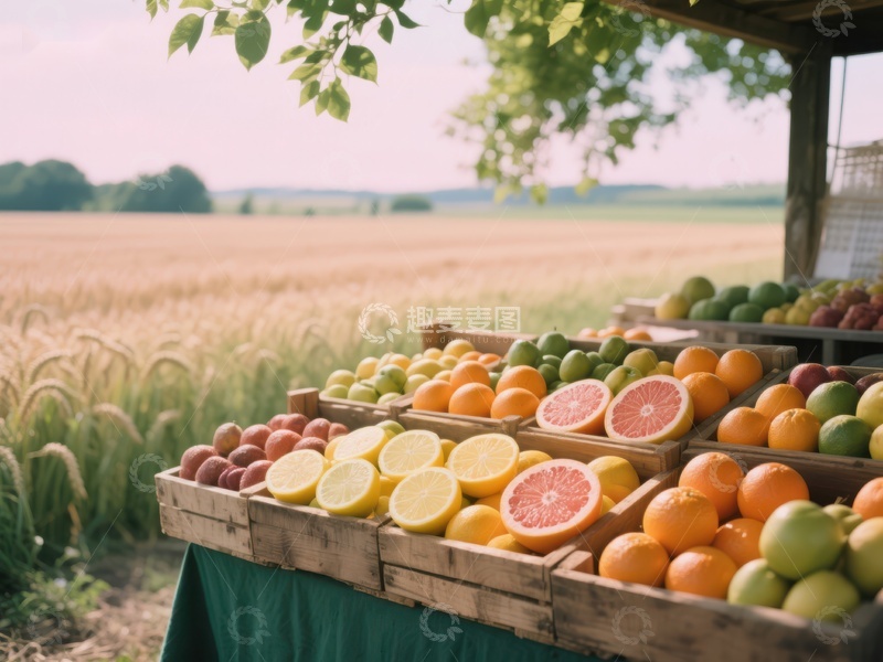 高清大图下载【趣麦麦图】户外水果摊位展示新鲜柑橘类水果