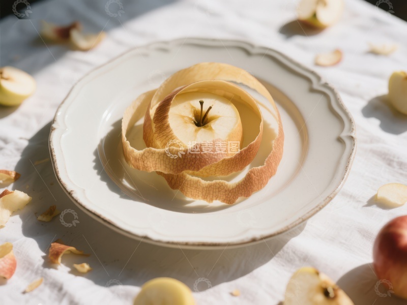 高清大图下载【趣麦麦图】盘中苹果皮与果肉的静谧组合