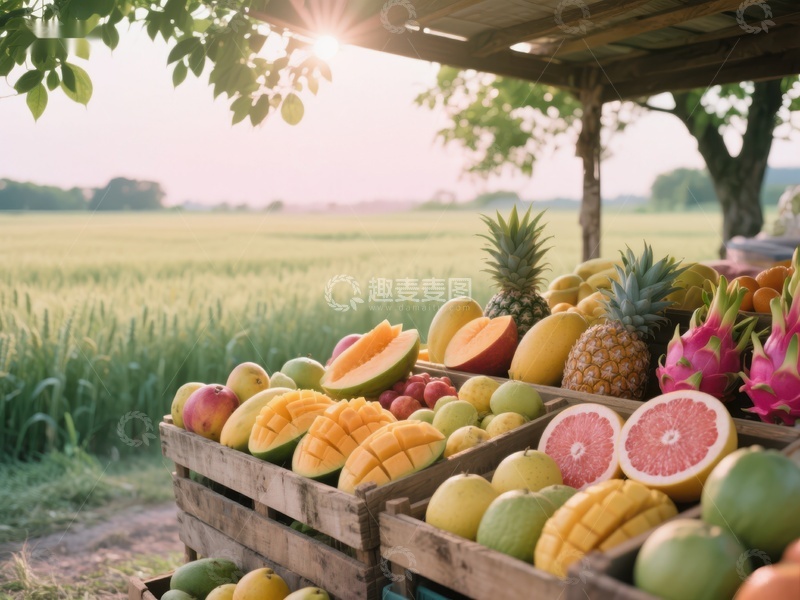 户外市场新鲜水果展示