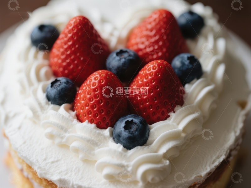 高清大图下载【趣麦麦图】奶油蛋糕上的草莓蓝莓装饰