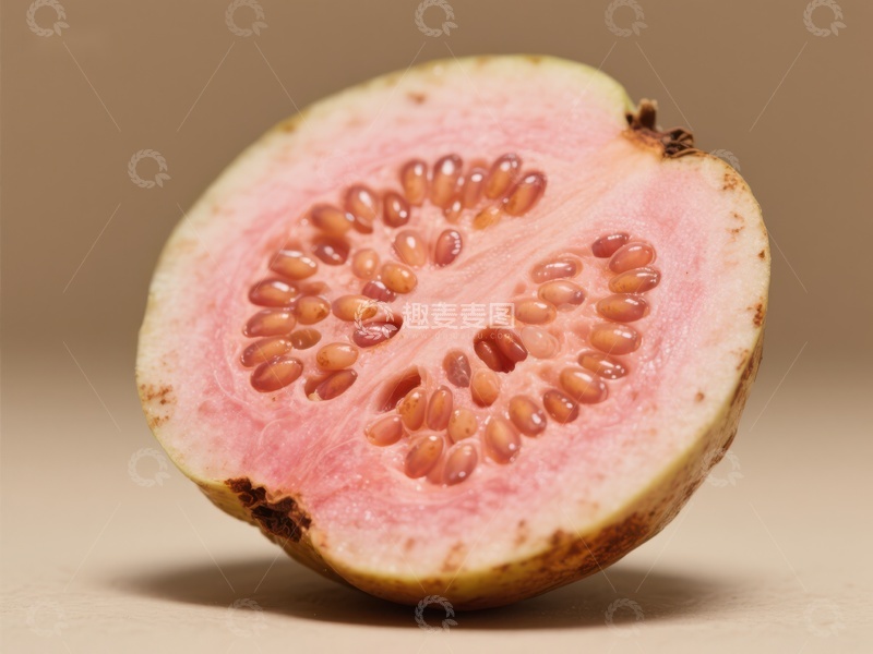 高清大图下载【趣麦麦图】切开的番石榴，展示粉红色果肉和种子