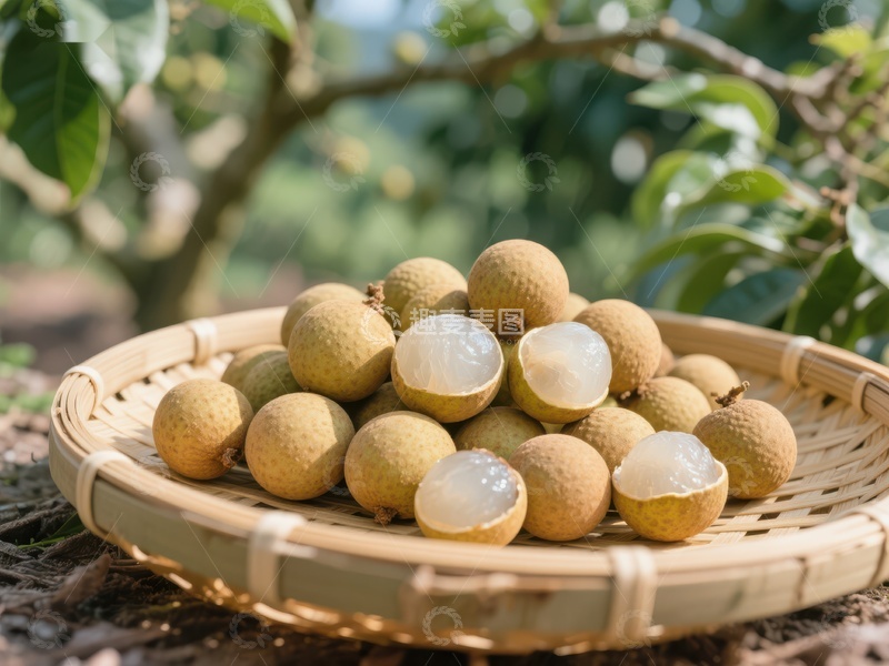 高清大图下载【趣麦麦图】新鲜龙眼果盘置于果园中