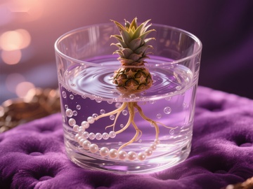 水培菠萝与珍珠项链的静物艺术