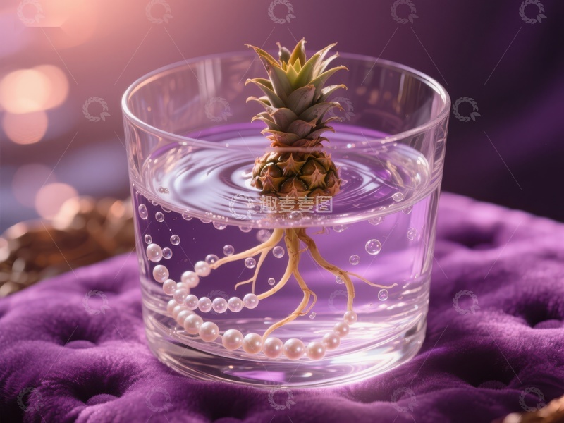 水培菠萝与珍珠项链的静物艺术