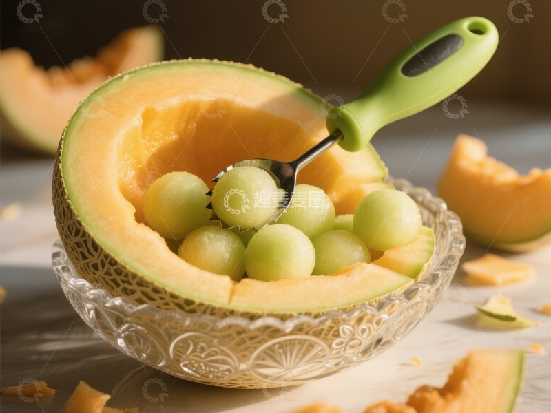 高清大图下载【趣麦麦图】创意水果拼盘：哈密瓜与葡萄的完美结合