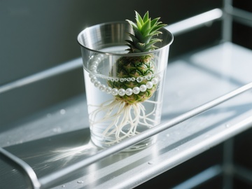 水培植物装饰：透明杯中的绿意与珍珠