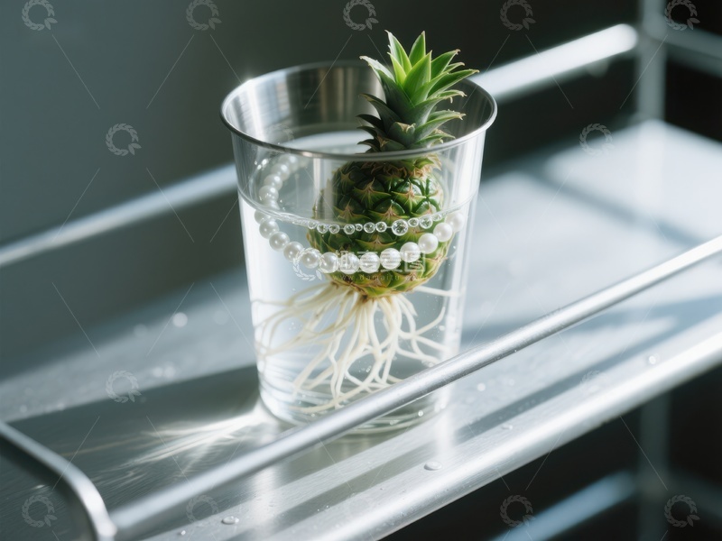 水培植物装饰：透明杯中的绿意与珍珠