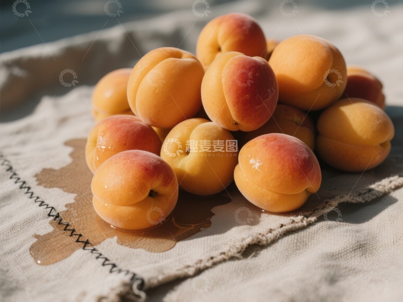 高清大图下载【趣麦麦图】新鲜杏子堆叠在布上