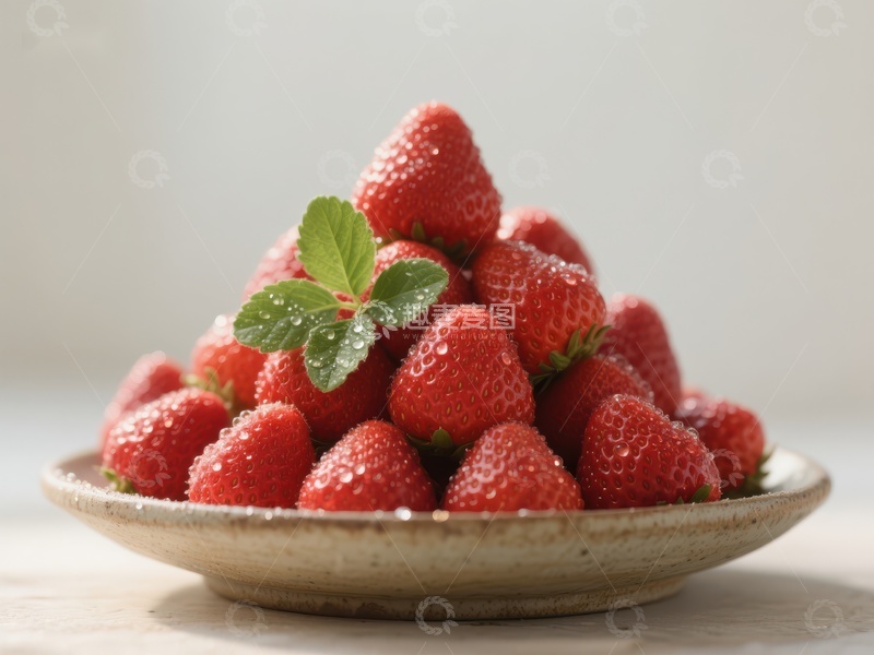 高清大图下载【趣麦麦图】新鲜草莓堆叠在盘中