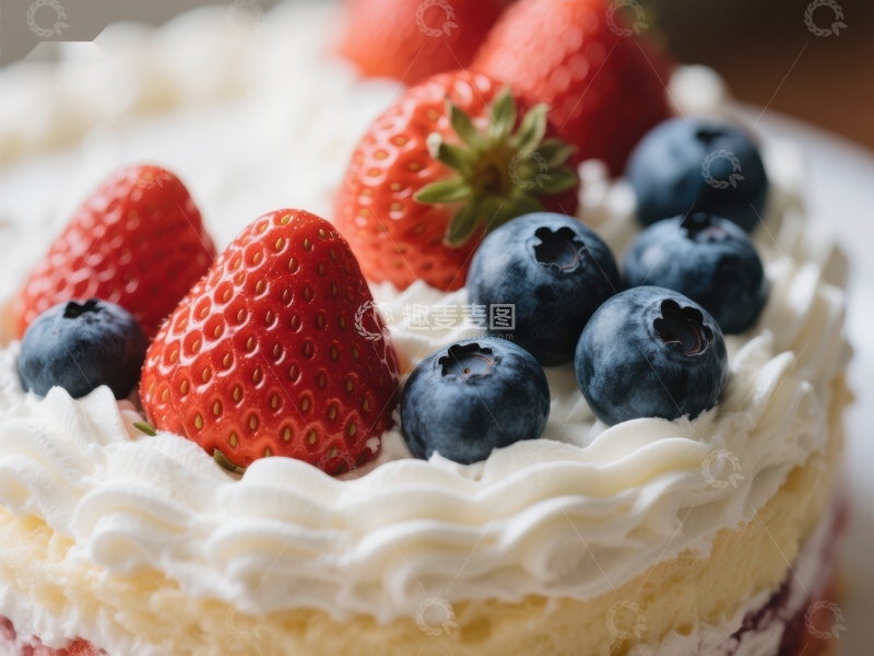 高清大图下载【趣麦麦图】奶油蛋糕配草莓蓝莓