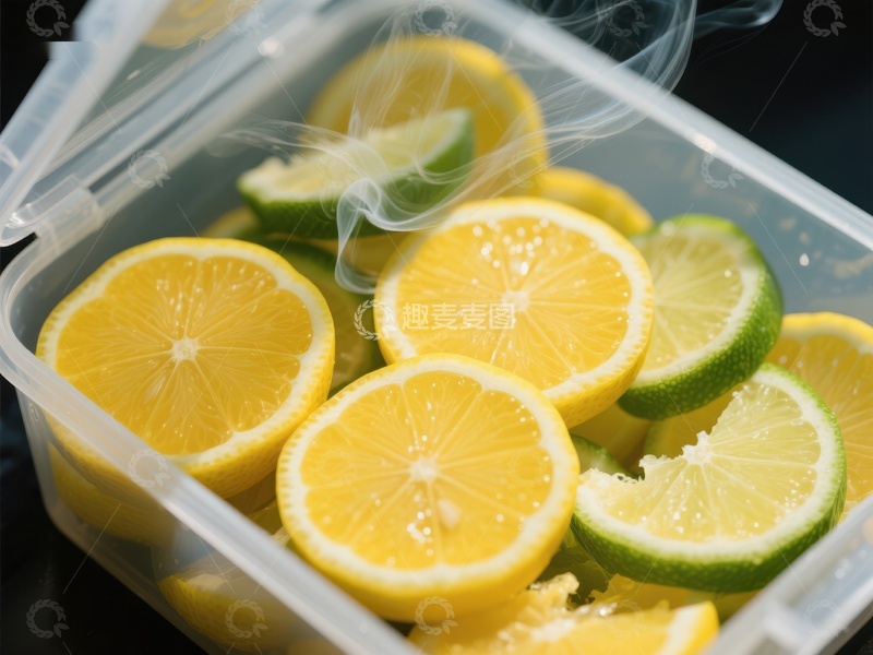 高清大图下载【趣麦麦图】柠檬青柠切片置于透明容器中
