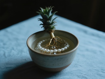 水培菠萝苗与珍珠装饰