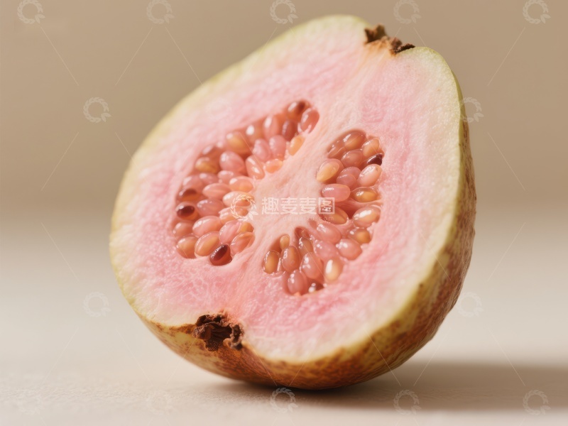 高清大图下载【趣麦麦图】切开的番石榴，展示粉红色果肉和种子