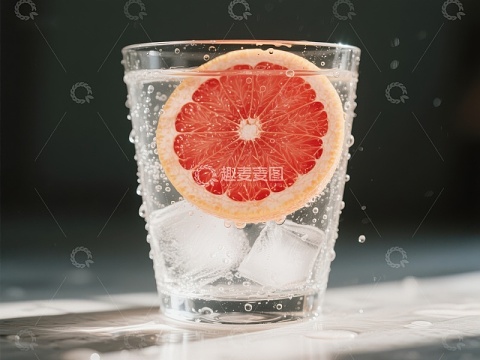冰爽葡萄柚切片气泡水