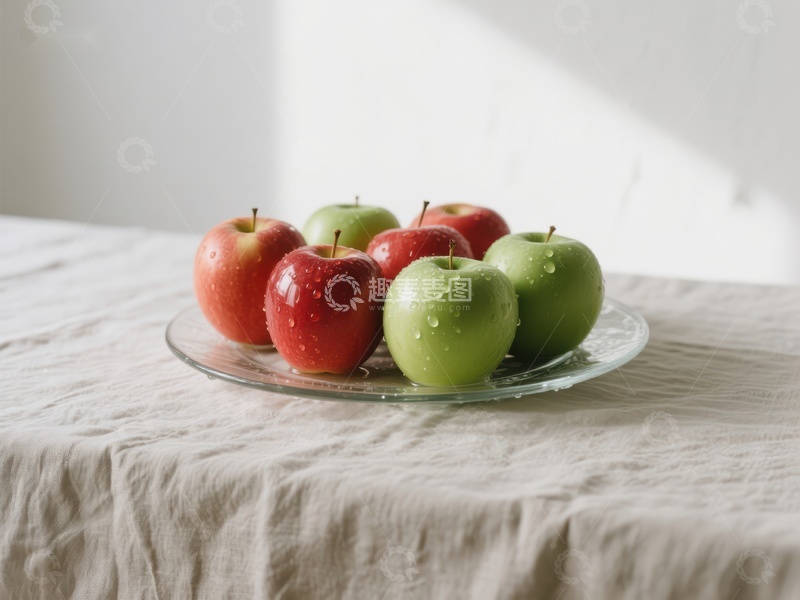 高清大图下载【趣麦麦图】盘中红绿苹果静物图