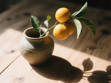 橙子枝条置于陶罐中