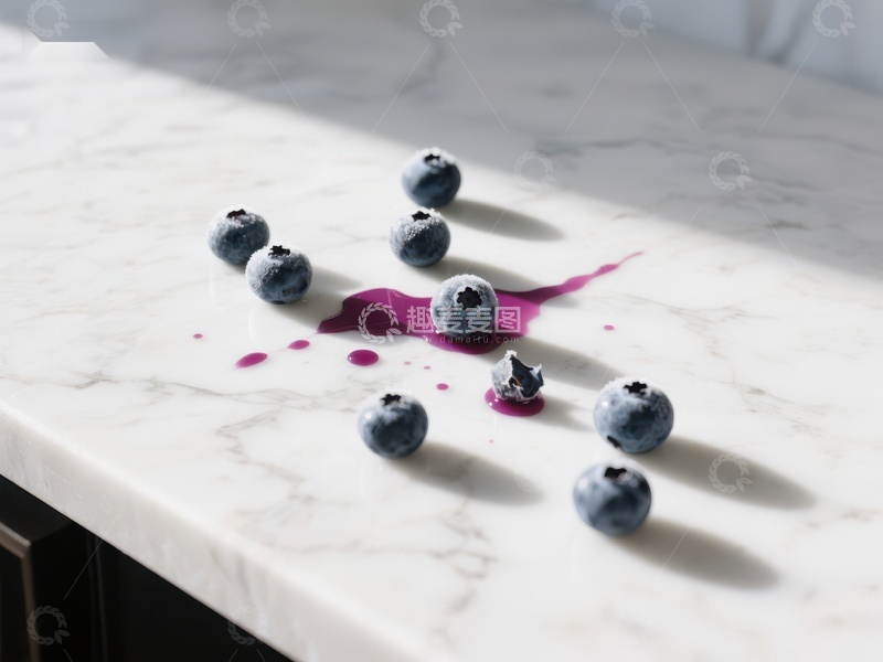 高清大图下载【趣麦麦图】蓝莓散落大理石台面