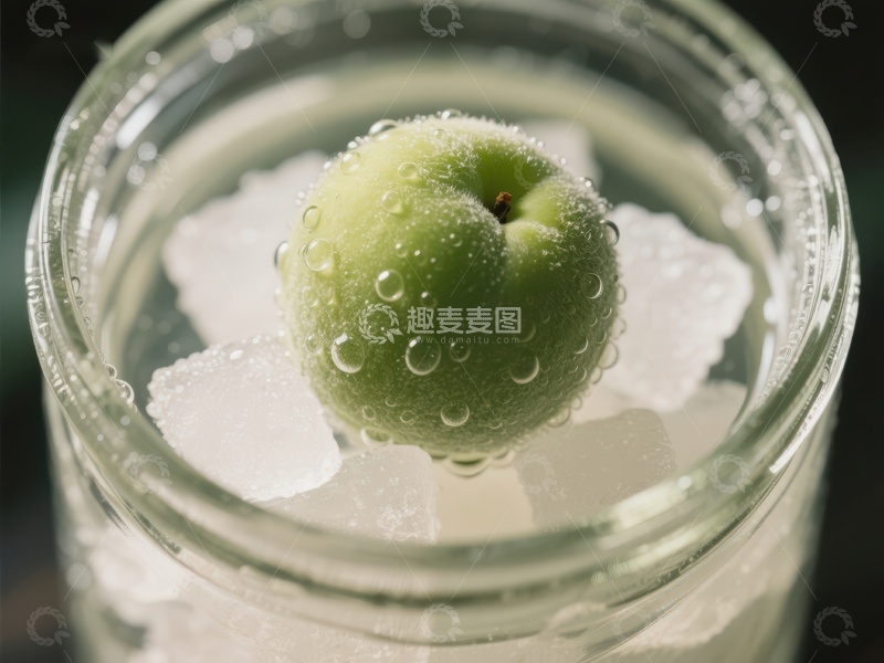 高清大图下载【趣麦麦图】青苹果置于冰块与水中的清新特写