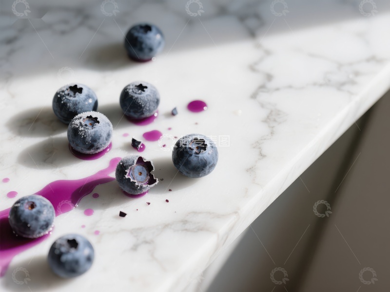 高清大图下载【趣麦麦图】蓝莓散落大理石台面