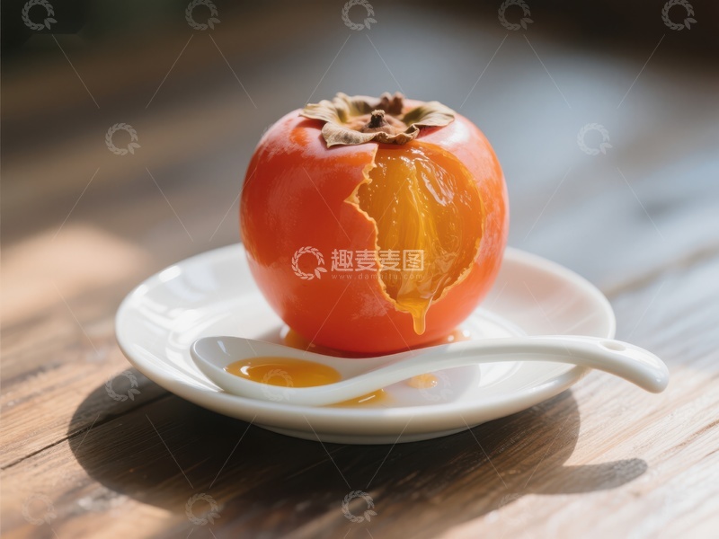 高清大图下载【趣麦麦图】新鲜柿子与果肉特写