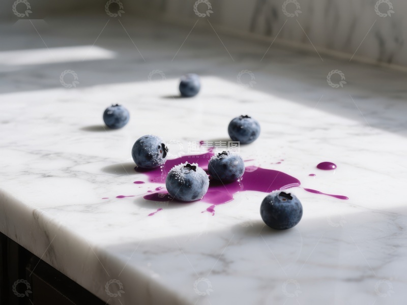 高清大图下载【趣麦麦图】蓝莓散落大理石台面
