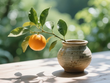 橙子枝条置于陶罐中