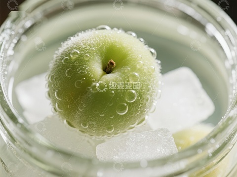 青苹果泡在冰水中
