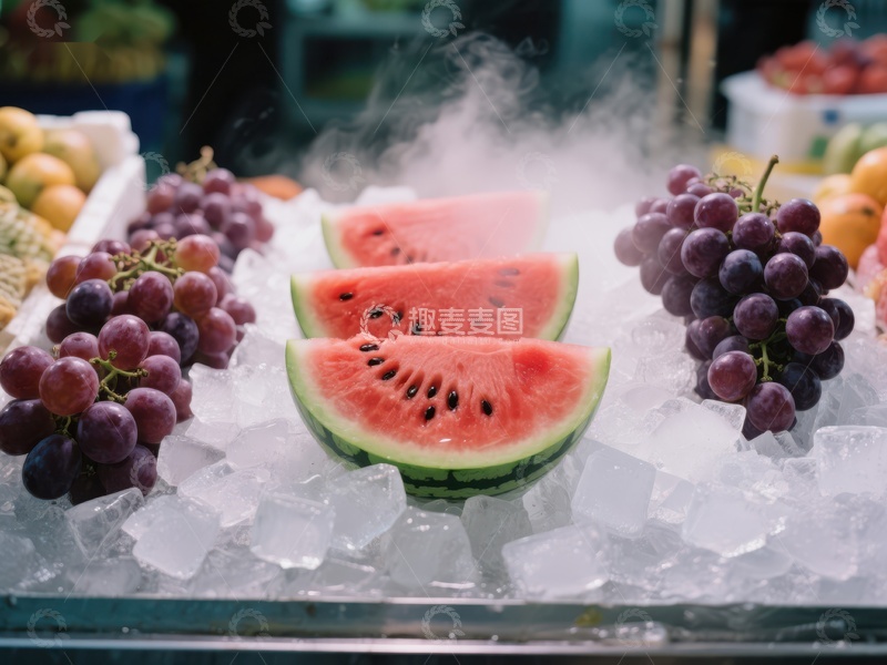 高清大图下载【趣麦麦图】冰镇西瓜与葡萄的清凉展示