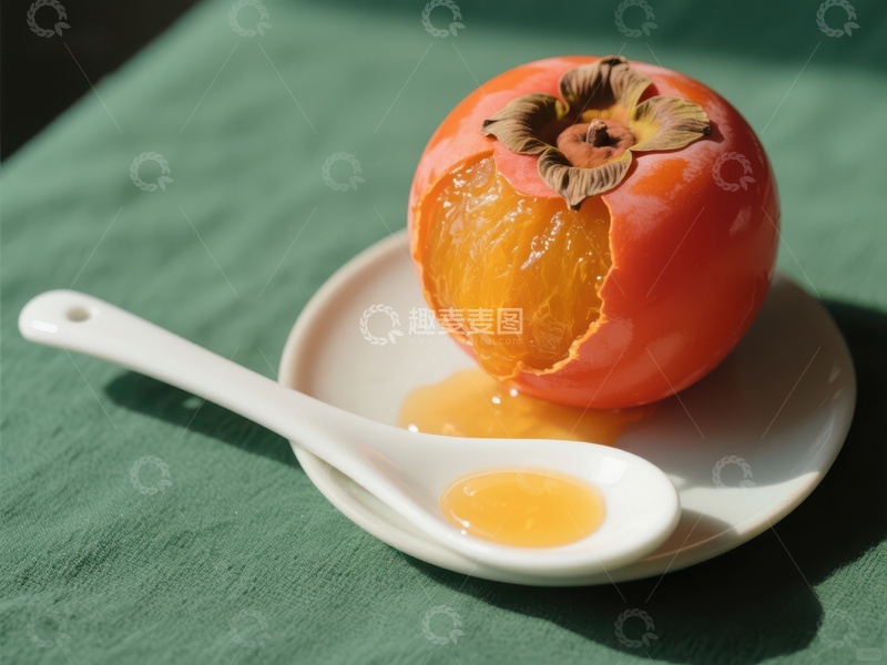 高清大图下载【趣麦麦图】新鲜柿子与蜂蜜的甜蜜组合