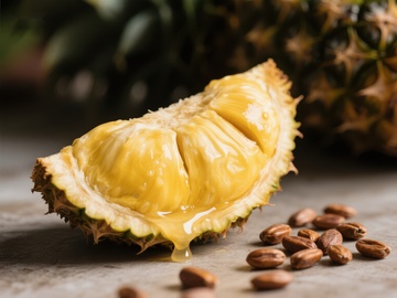 新鲜榴莲果肉与种子特写