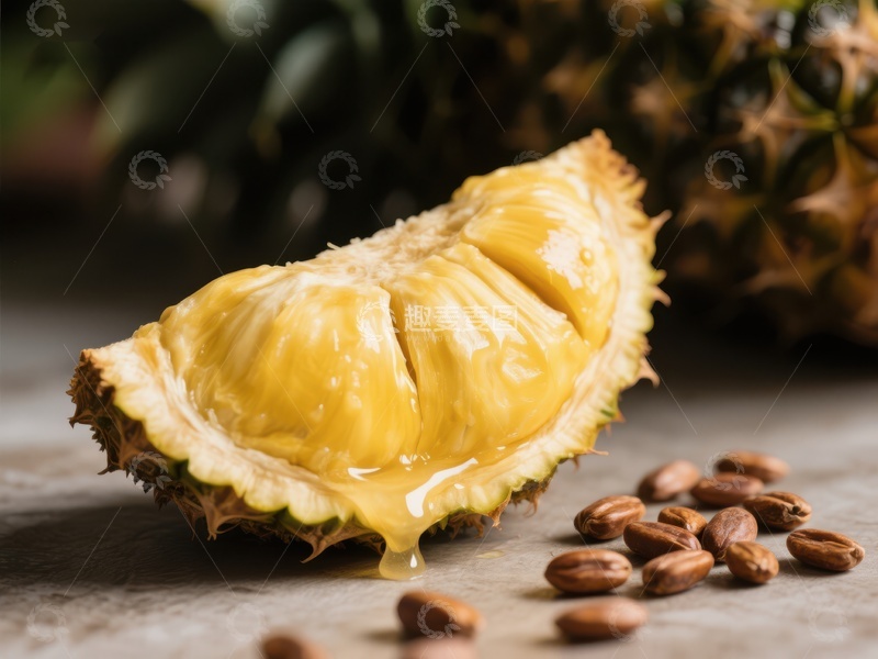 高清大图下载【趣麦麦图】新鲜榴莲果肉与种子特写