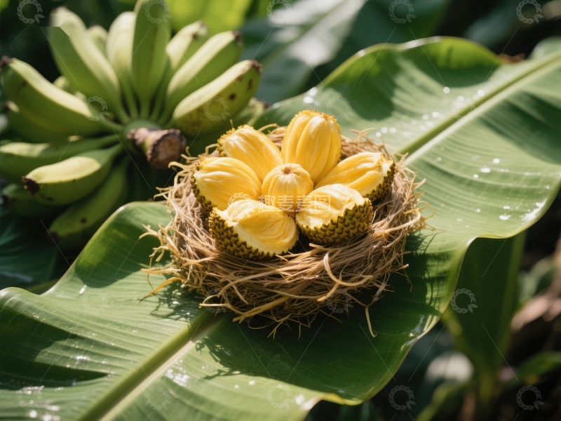 高清大图下载【趣麦麦图】香蕉花置于巢中，绿叶环绕