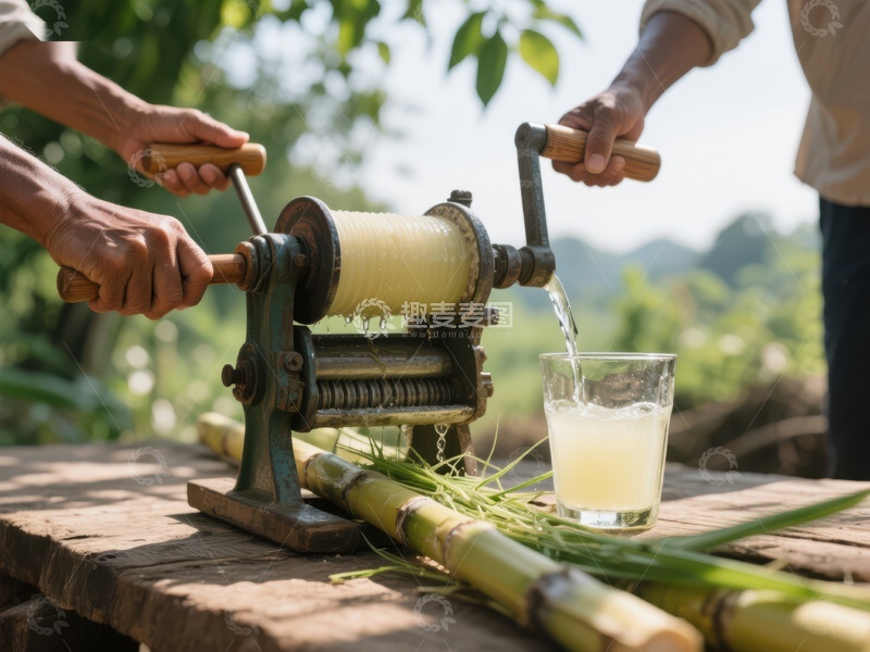 高清大图下载【趣麦麦图】手工榨取甘蔗汁