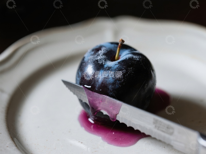 高清大图下载【趣麦麦图】刀切李子，汁液滴落
