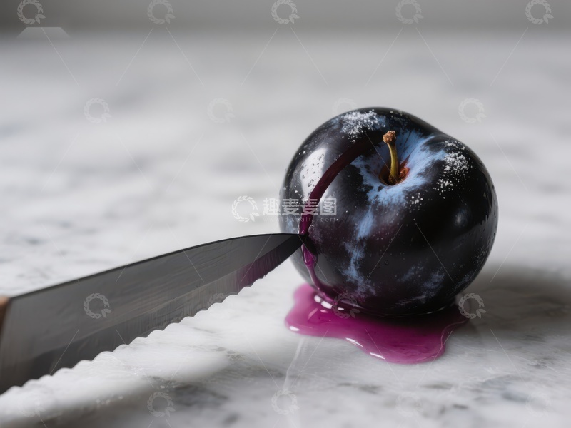 高清大图下载【趣麦麦图】刀切李子，汁液四溢