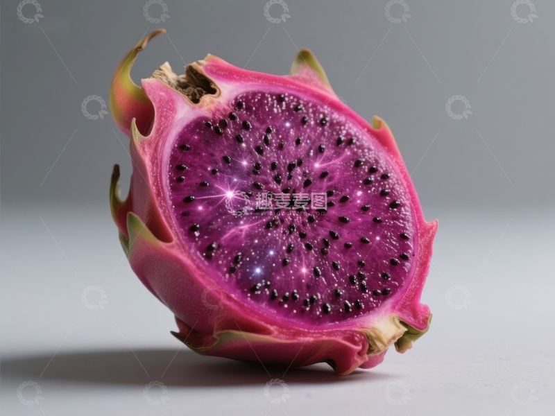 高清大图下载【趣麦麦图】切开的火龙果展示紫色果肉