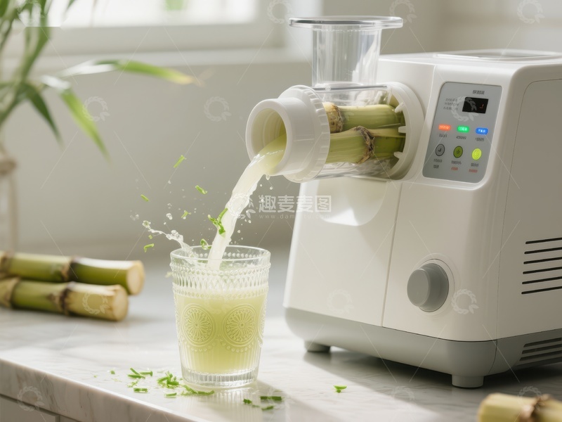 高清大图下载【趣麦麦图】甘蔗榨汁机正在制作新鲜果汁