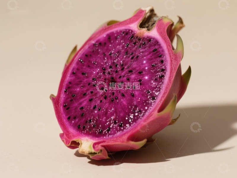 高清大图下载【趣麦麦图】切开的火龙果展示鲜艳紫色果肉
