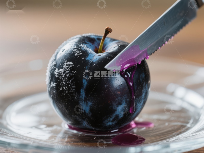 高清大图下载【趣麦麦图】刀切李子，汁液四溢