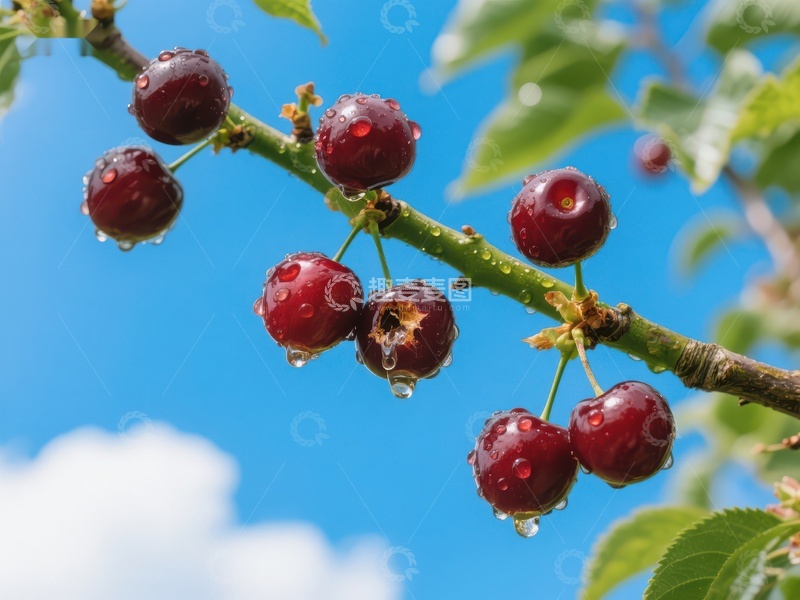 高清大图下载【趣麦麦图】枝头樱桃晶莹剔透