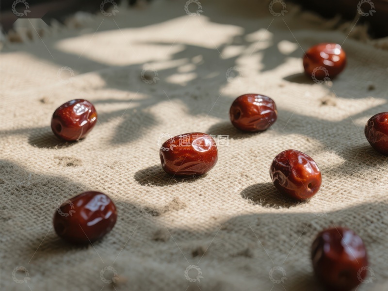 高清大图下载【趣麦麦图】阳光下的红枣散落布面